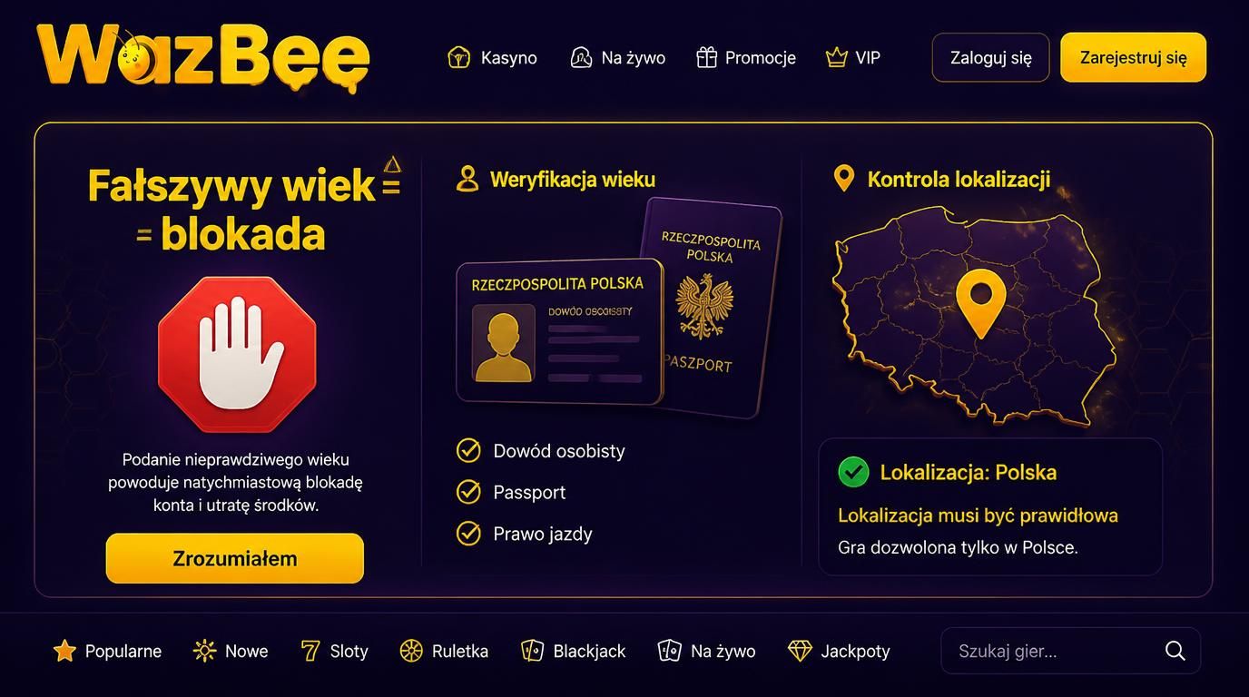 Komunikat o błędnej lokalizacji lub fałszywym wieku w kasynie